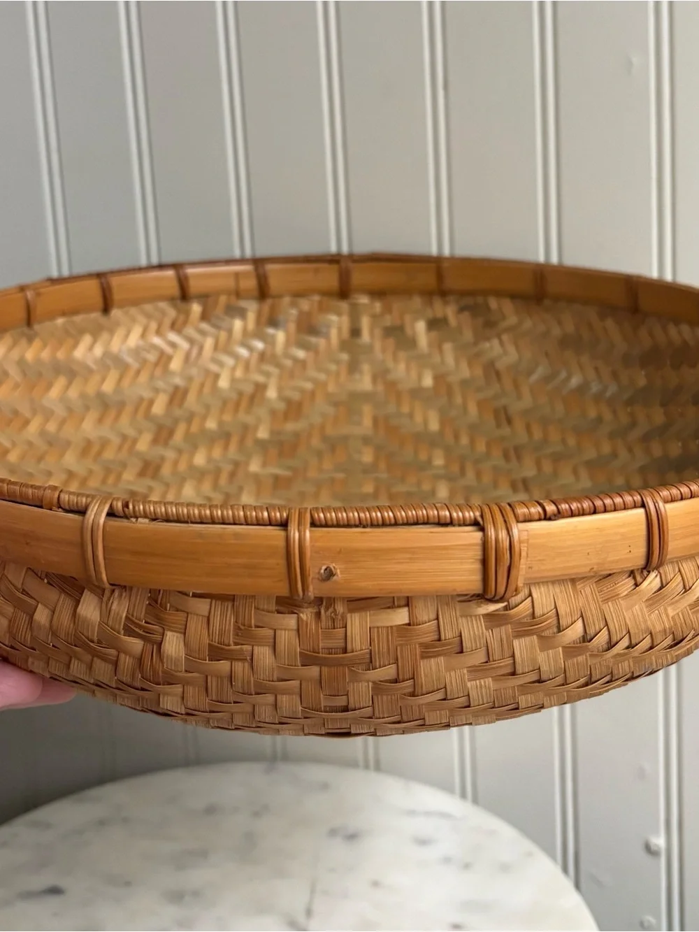 Vintage Handwoven Bamboo 13” Winnowing Basket Brown/Tan VTG Boho Bohemian Rustic
